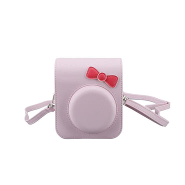 [CLEARANCE] Pikxi BMS12 Kitty Bow Style Fujifilm Instax Mini 12 PU Leather Protective Camera Case Bag with Shoulder Strap - White
