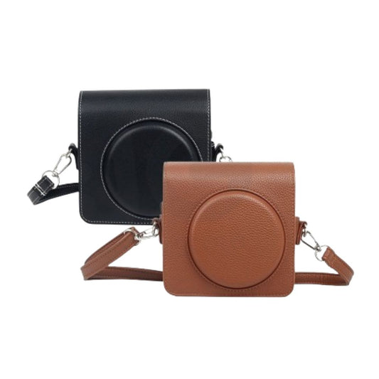 Pikxi BSQ40-01 Protective Leather Camera Case Bag Fujifilm for Instax Square SQ40 with Shoulder Strap and Detachable Top Cover - Black, Brown