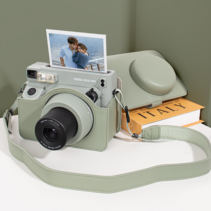 Pikxi FUJIFILM Instax Wide 400 Camera Leather Bag Protective Case with Formfitting Holes for Controls, Sp Button Locks and Removable Camera Cover | Black Brown Green