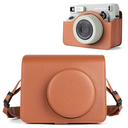 Pikxi FUJIFILM Instax Wide 400 Camera Leather Bag Protective Case with Formfitting Holes for Controls, Sp Button Locks and Removable Camera Cover | Black Brown Green