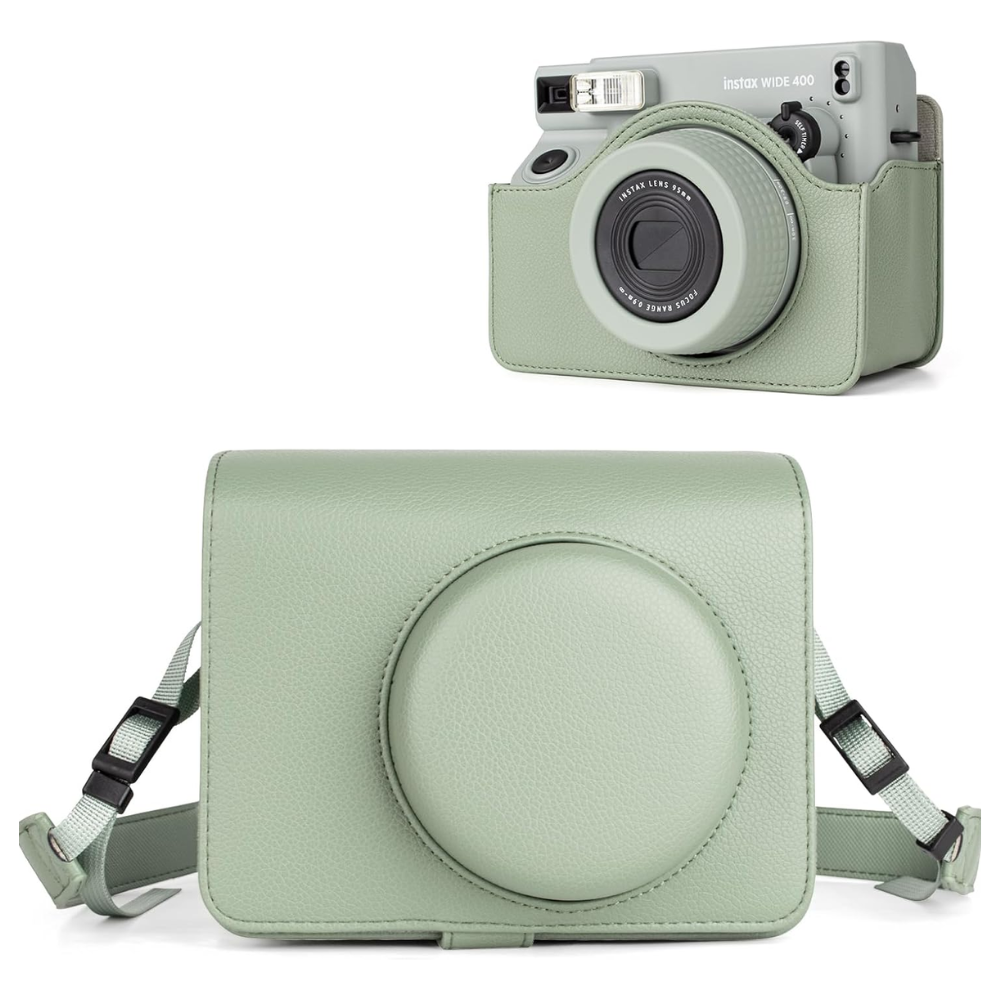 Pikxi FUJIFILM Instax Wide 400 Camera Leather Bag Protective Case with Formfitting Holes for Controls, Sp Button Locks and Removable Camera Cover | Black Brown Green