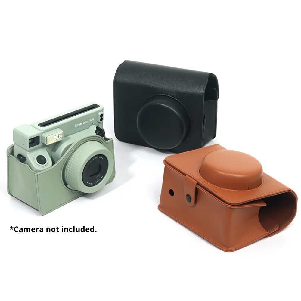 Pikxi FUJIFILM Instax Wide 400 Camera Leather Bag Protective Case with Formfitting Holes for Controls, Sp Button Locks and Removable Camera Cover | Black Brown Green