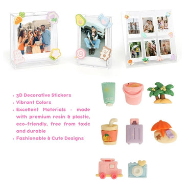 [CLEARANCE] Pikxi 8-Piece Assorted 3D Cute Decorative Stickers for Fujifilm Instax Film Photo Album, Frame, Tumbler, Phone Case, and more DIY Crafts | STICKER-1