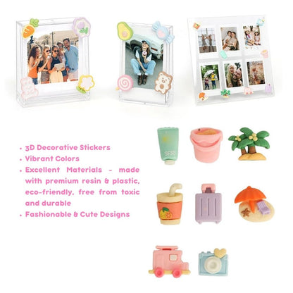 [CLEARANCE] Pikxi 8-Piece Assorted 3D Cute Decorative Stickers for Fujifilm Instax Film Photo Album, Frame, Tumbler, Phone Case, and more DIY Crafts | STICKER-1