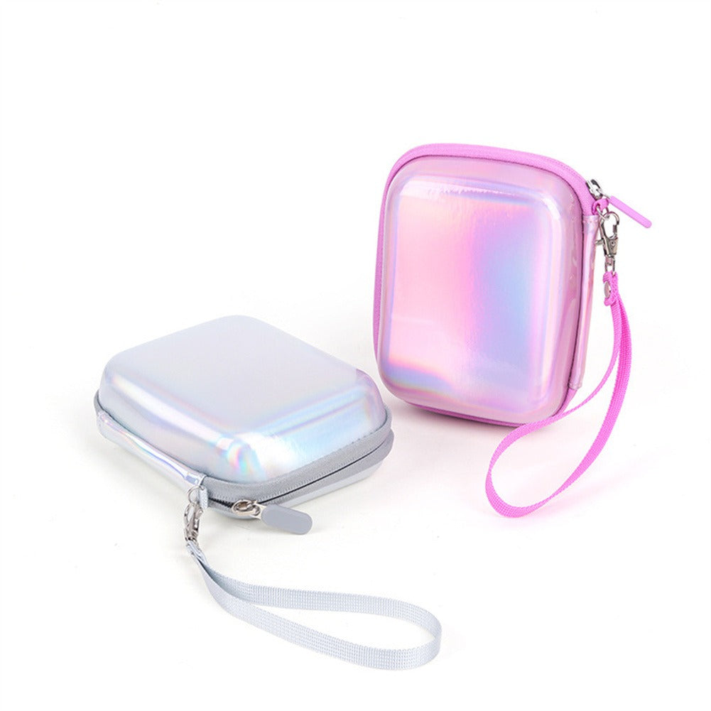 Pikxi Iridescent Holographic Style EVA Padded Hard Case for Instax LiPlay Cameras and MiniLink Portable Printers with Water Resistant Coating, Inner Accessory Pockets, and Hand Strap - Pink, Silver