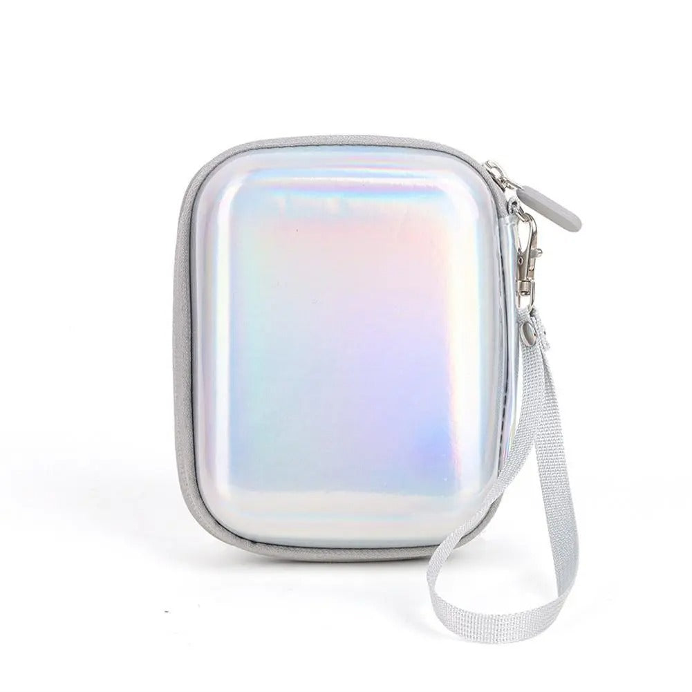 Pikxi Iridescent Holographic Style EVA Padded Hard Case for Instax LiPlay Cameras and MiniLink Portable Printers with Water Resistant Coating, Inner Accessory Pockets, and Hand Strap - Pink, Silver