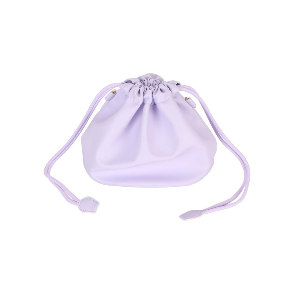Pikxi Elegant Universal Drawstring Leather Carrying Pouch Bag with Brass Chainlink Strap, and Water Resistant Lining - Bright Pink, Clay White, Lilac Purple, Mint Green, Pastel Blue
