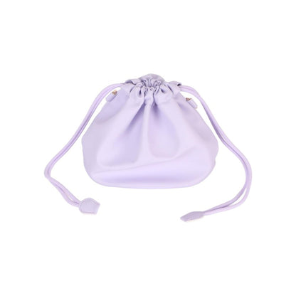 [CLEARANCE] Pikxi Elegant Universal Drawstring Leather Carrying Pouch Bag with Brass Chainlink Strap, and Water Resistant Lining - Lilac Purple