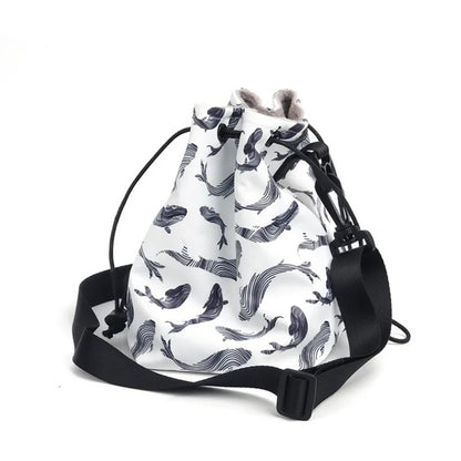 [CLEARANCE] Pikxi Universal Multipurpose Drawstring Travel Bag with Waterproof Lining, Soft Felt Padding, and Accessory Pockets for Cameras and Lenses - Whale