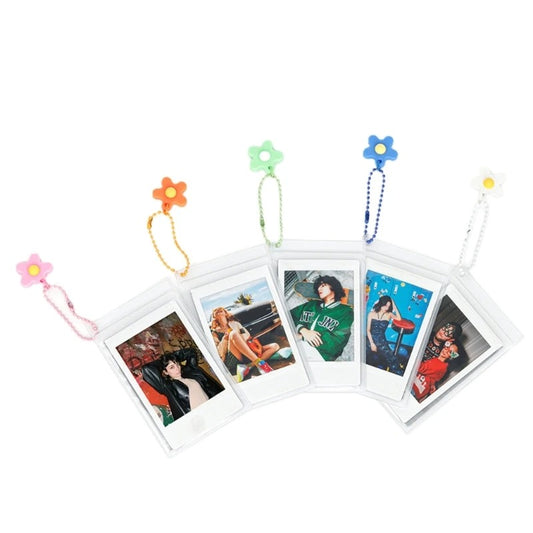 Pikxi 5 Piece PVC Frame Photo Keychain Sleeves with Metallic Chainlink Charms for Instax Mini Photographs