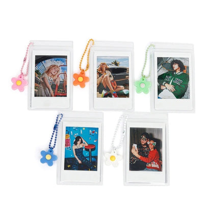 Pikxi 5 Piece PVC Frame Photo Keychain Sleeves with Metallic Chainlink Charms for Instax Mini Photographs