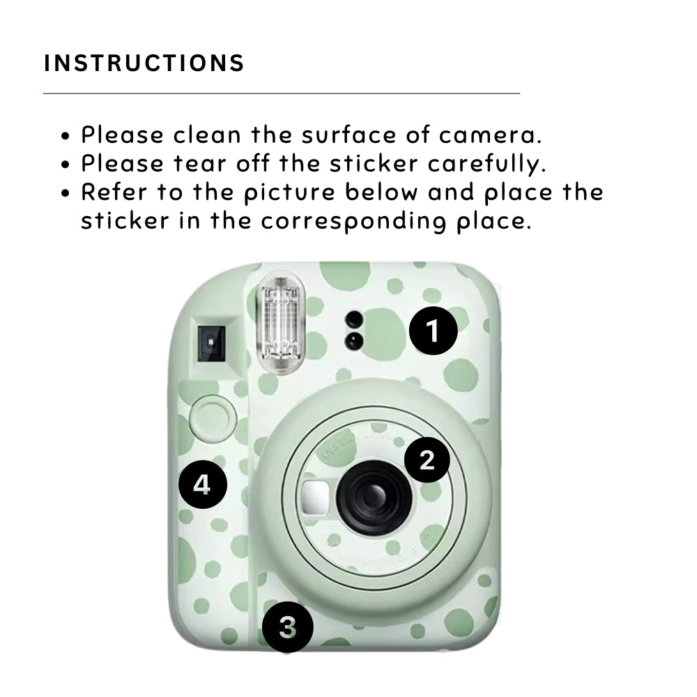 Pikxi Wave Dot Decorative Body Sticker Set for FUJIFILM Instax mini 12 Film Camera - Available in Blossom Pink, Black, Lilac Purple, Pastel Blue, and Mint Green