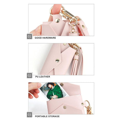 [CLEARANCE] Pikxi Mini Snap Button Tassel Leather Wallet for Instax Mini Film & Card Holder with Wrist Loop - Purple
