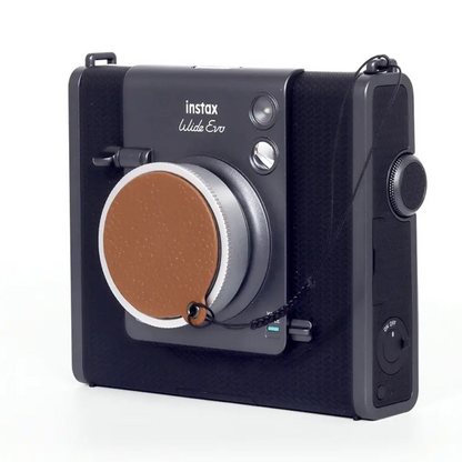 Pikxi Leather Lens Cap Sticker Keeper with Lanyard for FUJIFILM Instax Wide EVO Camera | Brown, Black