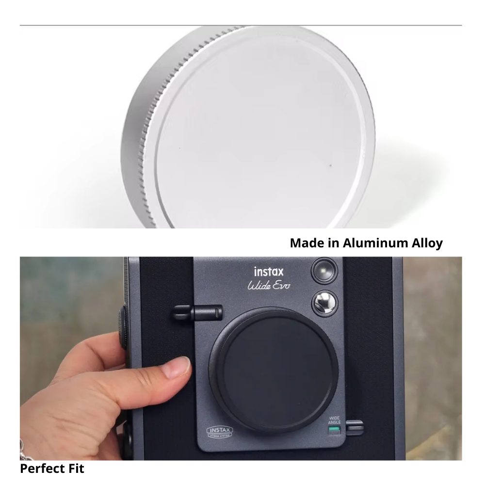 Pikxi Aluminum Lens Cap for FUJIFILM Instax Wide EVO Hybrid Instant Digital Film Camera with Dust, Scratch and Fingerprint Protection | Black Silver