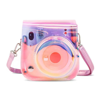 [CLEARANCE] Pikxi Cute Clear Transparent Case with Sling Type Bag Strap FUJIFILM Instax Mini 12 Instant Film Camera - Iridescent Daisy