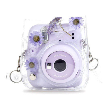 [CLEARANCE] Pikxi Cute Clear Transparent Case with Sling Type Bag Strap FUJIFILM Instax Mini 12 Instant Film Camera - Iridescent Daisy