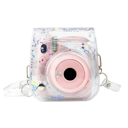 [CLEARANCE] Pikxi Cute Clear Transparent Case with Sling Type Bag Strap FUJIFILM Instax Mini 12 Instant Film Camera - Iridescent Daisy