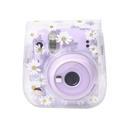 [CLEARANCE] Pikxi Cute Clear Transparent Case with Sling Type Bag Strap FUJIFILM Instax Mini 12 Instant Film Camera - Iridescent Daisy