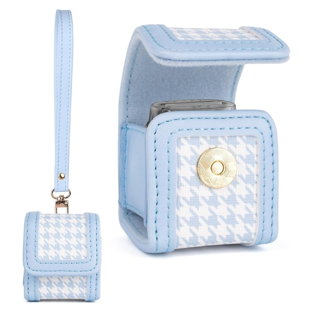 Pikxi Plaid Style Tiny Protective Leather Case for FUJIFILM Instax Pal Camera with Wrist Strap - Available in Black, White, Brown, Blossom Pink, Pastel Blue, and Mint Green Colors