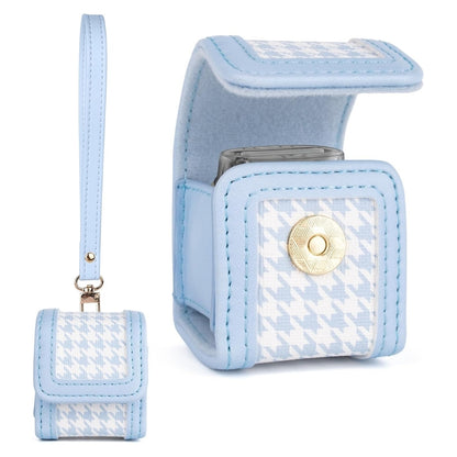 [CLEARANCE] Pikxi Plaid Style PU Leather Protective Case with Wrist Strap for Fujifilm Instax Pal - White