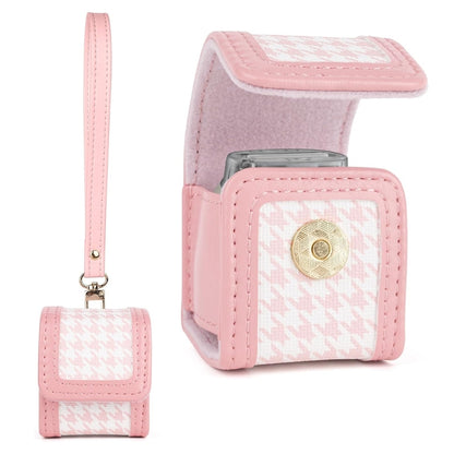 [CLEARANCE] Pikxi Plaid Style PU Leather Protective Case with Wrist Strap for Fujifilm Instax Pal - White