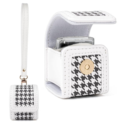 [CLEARANCE] Pikxi Plaid Style PU Leather Protective Case with Wrist Strap for Fujifilm Instax Pal - White