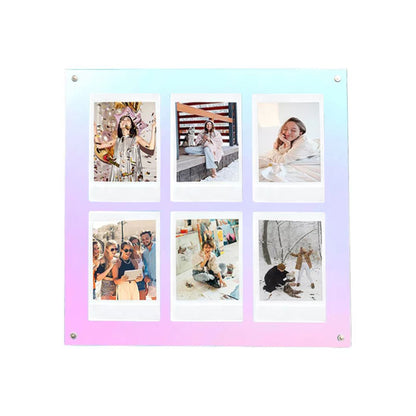 Pikxi 6 Pocket Acrylic Desktop Photo Frame 3Inch Picture Frame for Fujifilm Instax Mini Film Mini 12/11/EVO - Available in Black, White, Iridescent and Mirror Color Designs