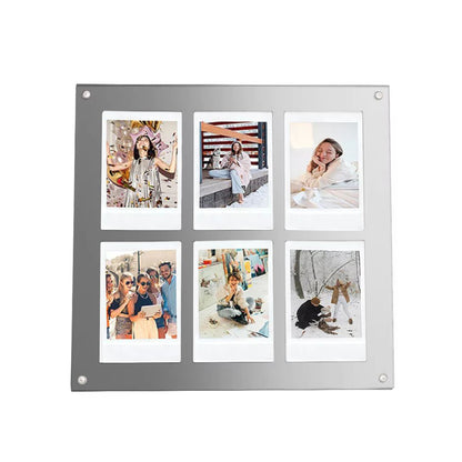 Pikxi 6 Pocket Acrylic Desktop Photo Frame 3Inch Picture Frame for Fujifilm Instax Mini Film Mini 12/11/EVO - Available in Black, White, Iridescent and Mirror Color Designs