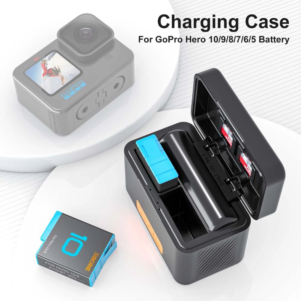 ZGCINE PS-G10 Mini / PS-G10 Mini Kit 2 Battery Charging Case with 2 1800mAh Batteries for GoPro HERO 10/9/8/7/6/5, Power Bank with USB-C PD Input/Output, 2-Slot Charger & 2 MicroSD Card Storage – Portable Charger for GoPro Action Cameras
