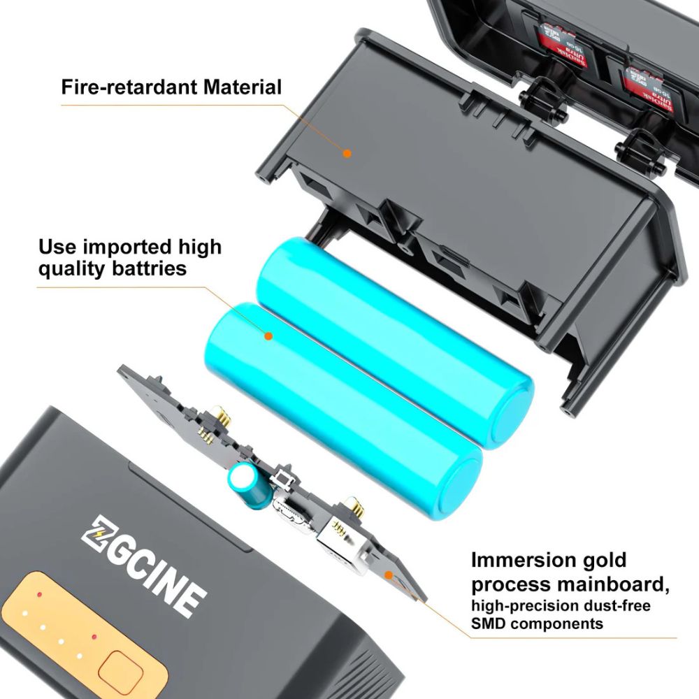 ZGCINE PS-G10 Mini / PS-G10 Mini Kit 2 Battery Charging Case with 2 1800mAh Batteries for GoPro HERO 10/9/8/7/6/5, Power Bank with USB-C PD Input/Output, 2-Slot Charger & 2 MicroSD Card Storage – Portable Charger for GoPro Action Cameras