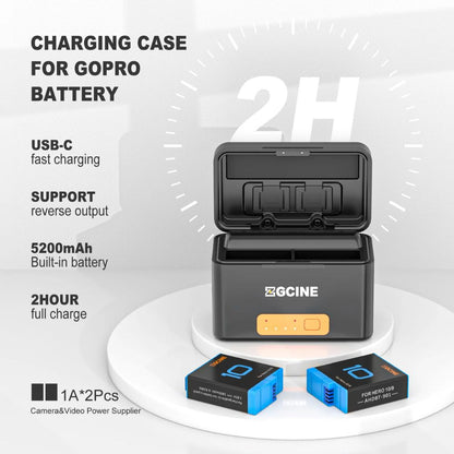 ZGCINE PS-G10 Mini / PS-G10 Mini Kit 2 Battery Charging Case with 2 1800mAh Batteries for GoPro HERO 10/9/8/7/6/5, Power Bank with USB-C PD Input/Output, 2-Slot Charger & 2 MicroSD Card Storage – Portable Charger for GoPro Action Cameras