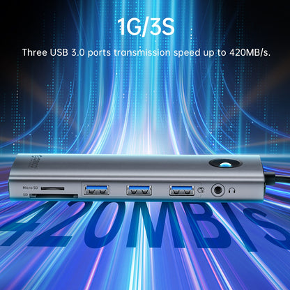 [CLEARANCE] ORICO 8-in-1 USB 3.0 Multifunctional Docking Station with 5Gbps Type C Input, 4K 60Hz UHD, Support Apple M1/M2, PD 100W, 5Gbps USB-A 3.0, 1000Mbps Ethernet, SD & TF Card Slot for Windows 8/10, macOS, Linux | PW11-8P