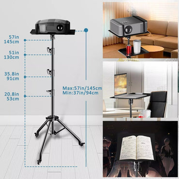 PXEL 145cm Projector Adjustable Stand with Two Adjustable Trays and Gooseneck Phone Holder for Video Live Streaming, Broadcast, Meeting & Conferencing