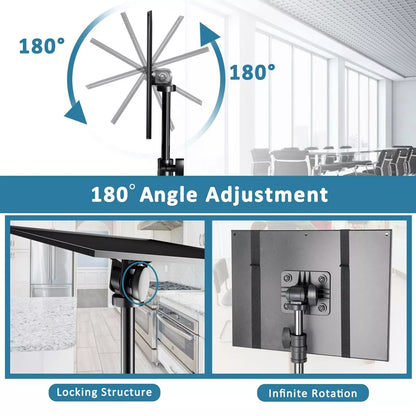 PXEL 145cm Projector Adjustable Stand with Two Adjustable Trays and Gooseneck Phone Holder for Video Live Streaming, Broadcast, Meeting & Conferencing