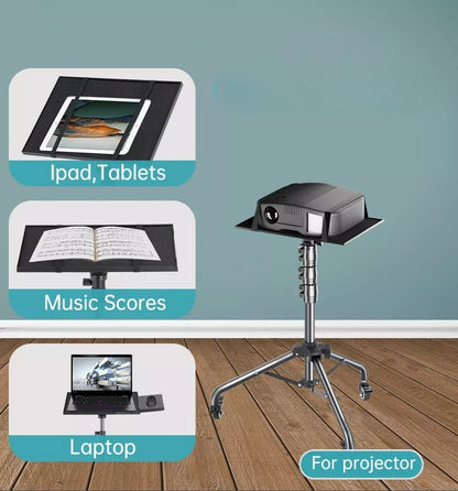 PXEL 145cm Projector Adjustable Stand with Two Adjustable Trays and Gooseneck Phone Holder for Video Live Streaming, Broadcast, Meeting & Conferencing