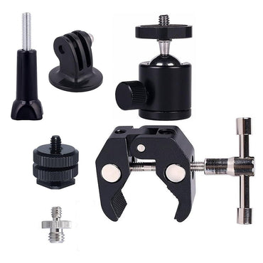Pxel AA-SC1 AA-SC2 Power Clamp Crab Claw C-Clamp with 360° Ball Head, 1/4" Screw, 2 Prong Action Camera Adapter and Cold Shoe Mount for LED Lights, Camera Mounting, Tripods and Light Stands for Studio Photography