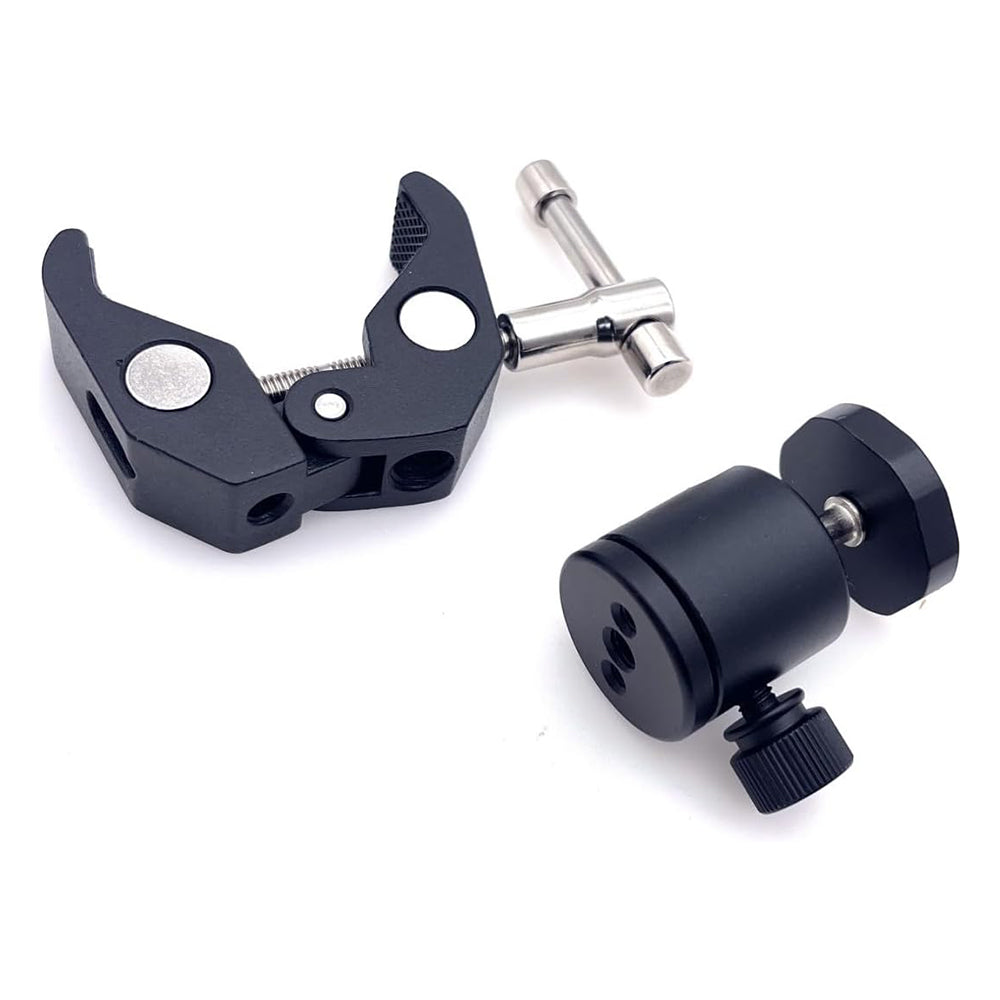 Pxel AA-SC1 AA-SC2 Power Clamp Crab Claw C-Clamp with 360° Ball Head, 1/4" Screw, 2 Prong Action Camera Adapter and Cold Shoe Mount for LED Lights, Camera Mounting, Tripods and Light Stands for Studio Photography