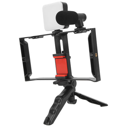 Pxel Smartphone Video Kit with Extendable Table Top Tripod, Mini Microphone, Adjustable Mini LED Light, Mobile Phone Cage, 1/4" Threading & 3 Cold Shoe Mount for Landscape and Portrait Vlogging | AA-VG4 | AA-VG3