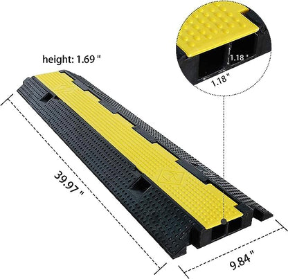 Pxel CR-2C Flip-Open Heavy Duty Cable Hose Rubber Protector Ramp (10 x 40") Floor Cord Cover with 2-Channel Track and Anti Slip Surface for Cables and Wires