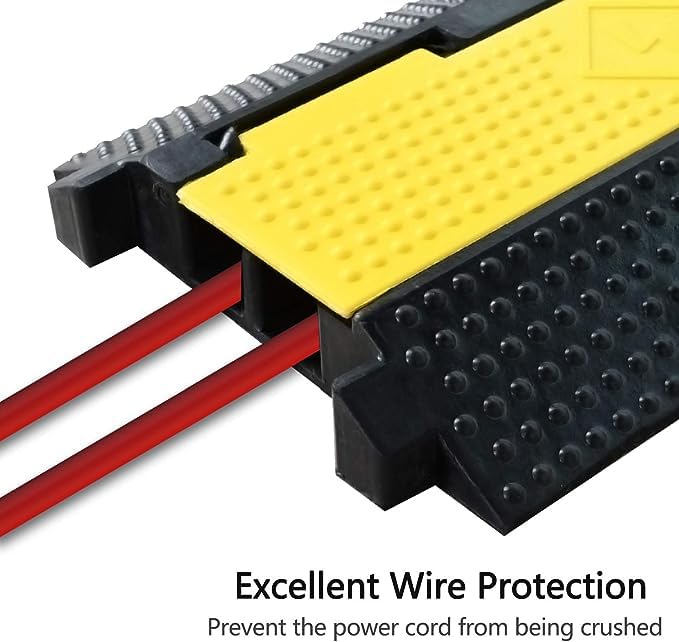 Pxel CR-2C Flip-Open Heavy Duty Cable Hose Rubber Protector Ramp (10 x 40") Floor Cord Cover with 2-Channel Track and Anti Slip Surface for Cables and Wires