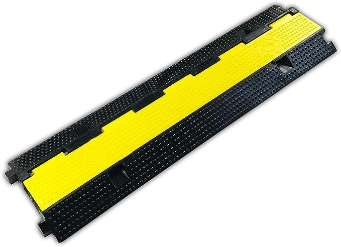 Pxel CR-2C Flip-Open Heavy Duty Cable Hose Rubber Protector Ramp (10 x 40") Floor Cord Cover with 2-Channel Track and Anti Slip Surface for Cables and Wires