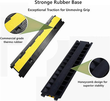 Pxel CR-2C Flip-Open Heavy Duty Cable Hose Rubber Protector Ramp (10 x 40") Floor Cord Cover with 2-Channel Track and Anti Slip Surface for Cables and Wires