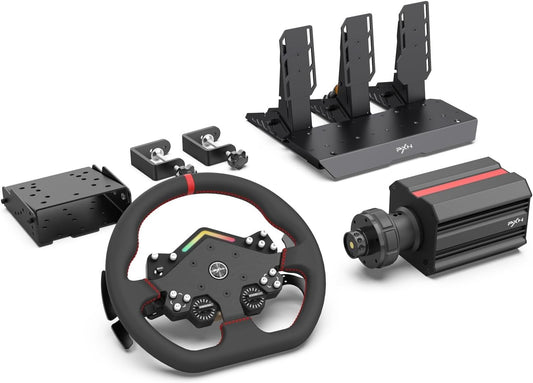 PXN V12 Lite RGB Racing Simulator Gaming Bundle with PD HM Pedal, V12 DDL DD & Servo 6Nm FFB Wheel Base, W DS Steering Wheel and Z9 Desktop Mounting Bracket with Programmable Buttons & Comfortable Grips for PC, PS4 Xbox