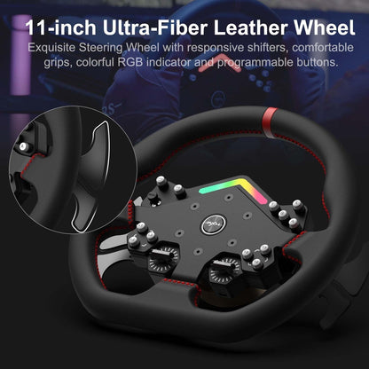PXN V12 Lite RGB Racing Simulator Gaming Bundle with PD HM Pedal, V12 DDL DD & Servo 6Nm FFB Wheel Base, W DS Steering Wheel and Z9 Desktop Mounting Bracket with Programmable Buttons & Comfortable Grips for PC, PS4 Xbox