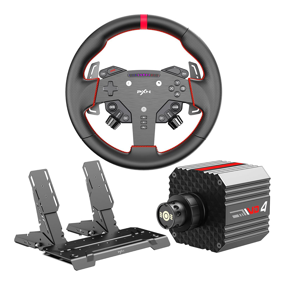 PXN VD6 & VD4 Direct Drive Sim Racing Wheel Bundle with High-Torque Servo Motor Base, Hall Sensor Pedals, Programmable Buttons, Quick Release Steering Wheel & SimRacing Software PC, PS4 / PS5 Pro, Xbox Series, Gaming Console Accessories
