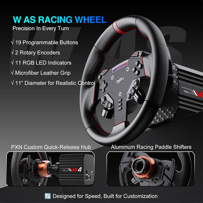 PXN VD6 & VD4 Direct Drive Sim Racing Wheel Bundle with High-Torque Servo Motor Base, Hall Sensor Pedals, Programmable Buttons, Quick Release Steering Wheel & SimRacing Software PC, PS4 / PS5 Pro, Xbox Series, Gaming Console Accessories