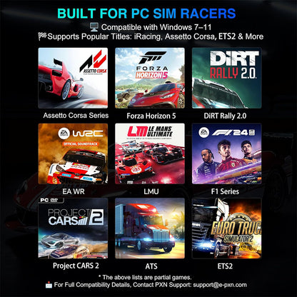 PXN VD6 & VD4 Direct Drive Sim Racing Wheel Bundle with High-Torque Servo Motor Base, Hall Sensor Pedals, Programmable Buttons, Quick Release Steering Wheel & SimRacing Software PC, PS4 / PS5 Pro, Xbox Series, Gaming Console Accessories