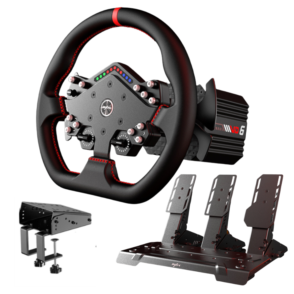 PXN VD6 & VD4 Direct Drive Sim Racing Wheel Bundle with High-Torque Servo Motor Base, Hall Sensor Pedals, Programmable Buttons, Quick Release Steering Wheel & SimRacing Software PC, PS4 / PS5 Pro, Xbox Series, Gaming Console Accessories