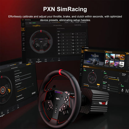 PXN VD6 & VD4 Direct Drive Sim Racing Wheel Bundle with High-Torque Servo Motor Base, Hall Sensor Pedals, Programmable Buttons, Quick Release Steering Wheel & SimRacing Software PC, PS4 / PS5 Pro, Xbox Series, Gaming Console Accessories